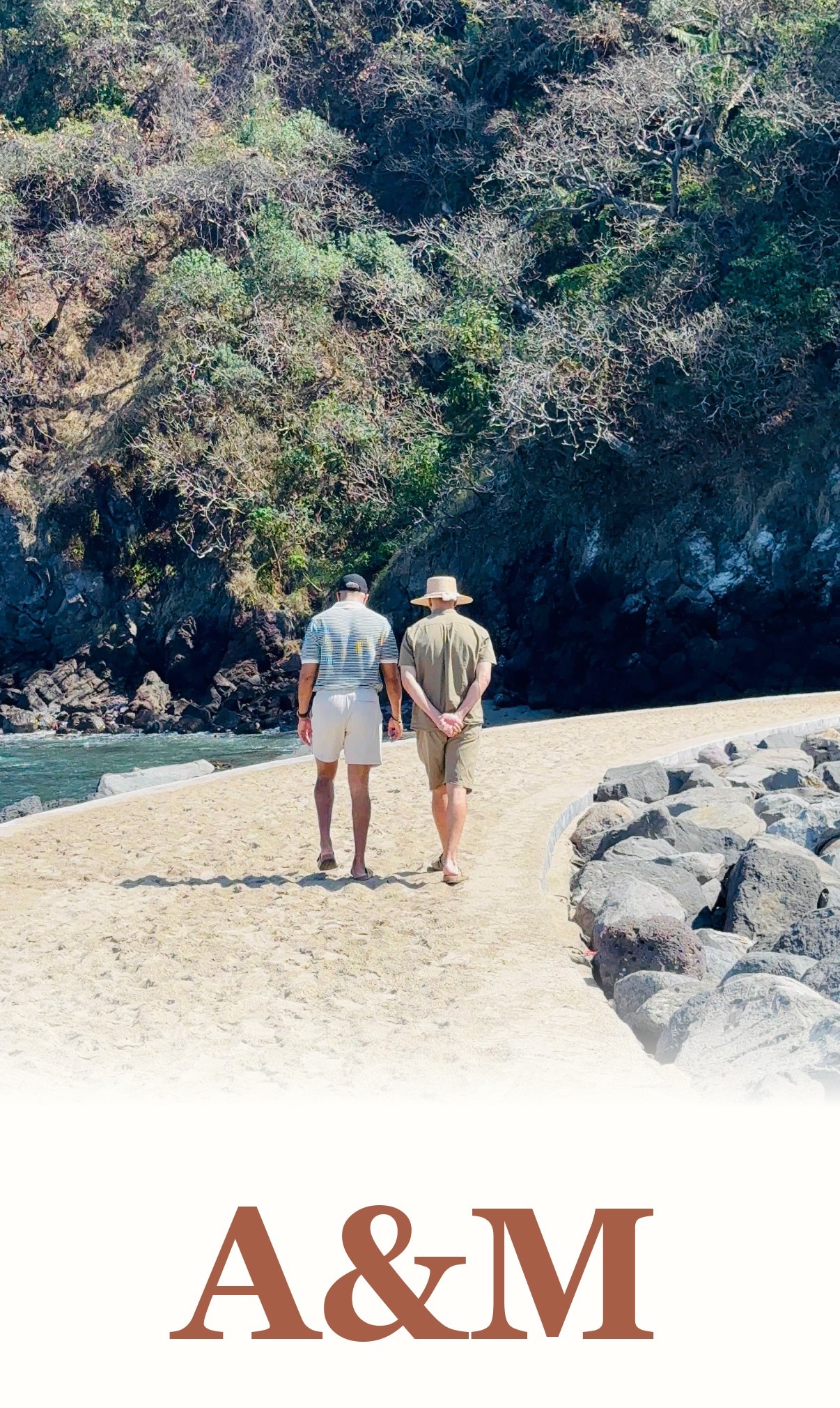 Adil and Murtaza walking together on the beach at One&Only Mandarina