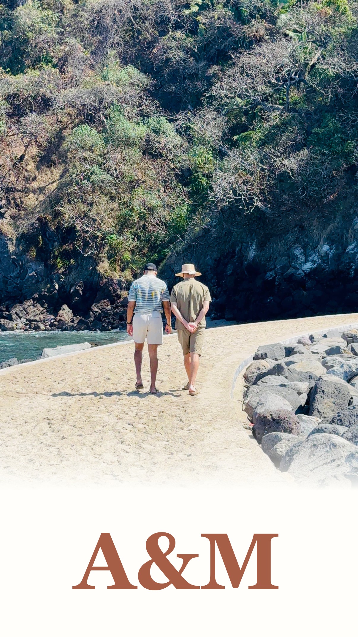 Adil and Murtaza walking together on the beach at One&Only Mandarina